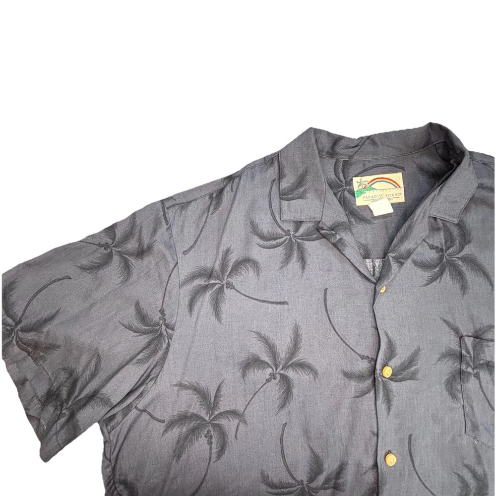 Vintage Paradise Found Hawaiian Shirt Men’s Xl Black Palm Tree Print‎